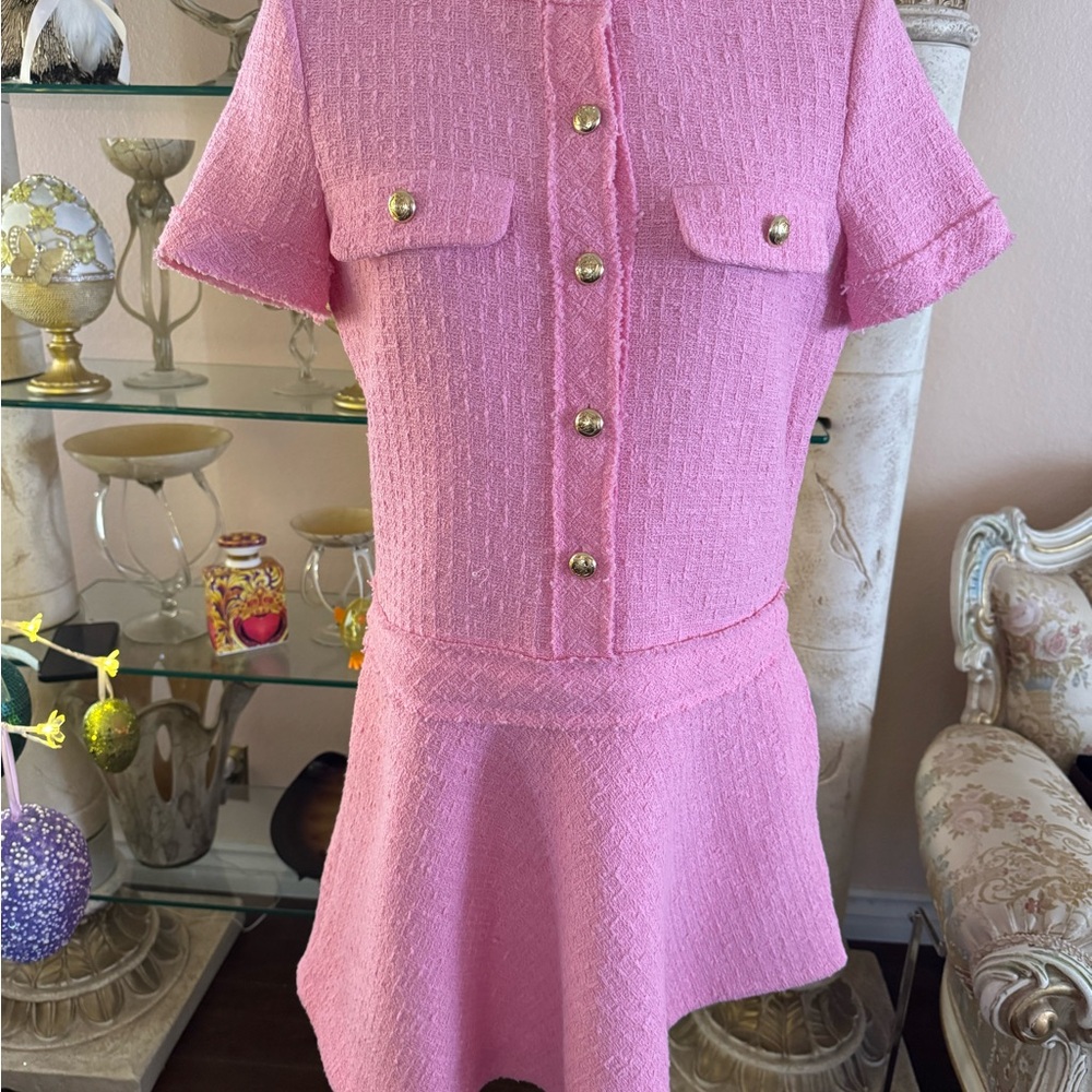 Zara Pink Tweed Dress New With Tags Size Medium - Picture 9 of 16